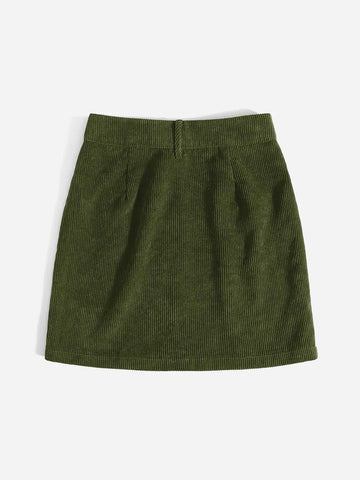 Corduroy Dual Pockets Straight Mini Skirt