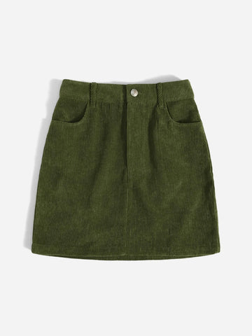 Corduroy Dual Pockets Straight Mini Skirt