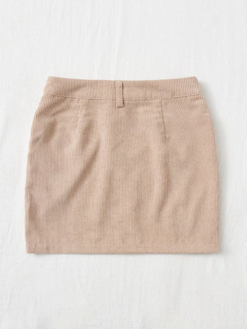 Corduroy Dual Pockets Straight Mini Skirt