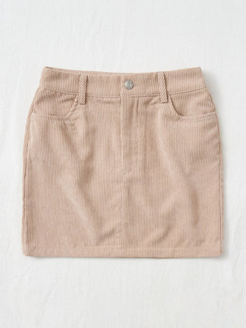 Corduroy Dual Pockets Straight Mini Skirt