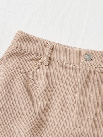 Corduroy Dual Pockets Straight Mini Skirt