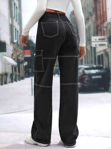Tall High Waist Flap Pocket Whip Stitch Jeans