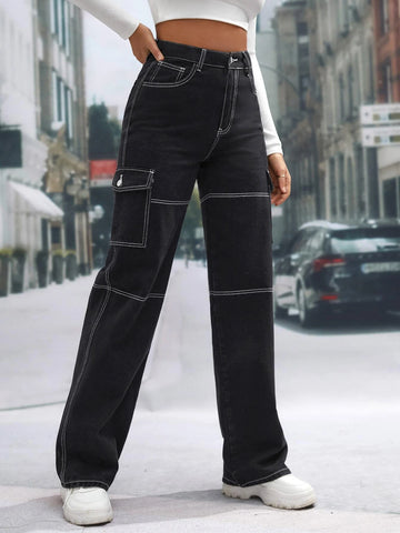Tall High Waist Flap Pocket Whip Stitch Jeans
