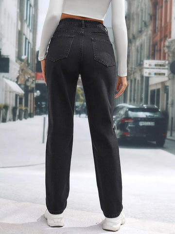 Tall High Waist Ripped Straight Leg Jeans