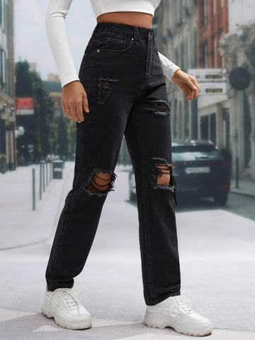 Tall High Waist Ripped Straight Leg Jeans