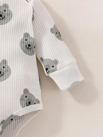 Newborn Baby Cartoon Graphic Bodysuit & Pants & Hat