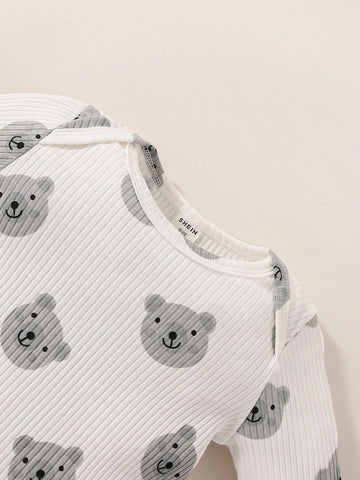 Newborn Baby Cartoon Graphic Bodysuit & Pants & Hat