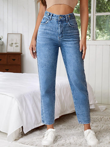 High Waist Cat Scratch Mom Fit Jeans