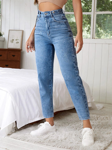 High Waist Cat Scratch Mom Fit Jeans