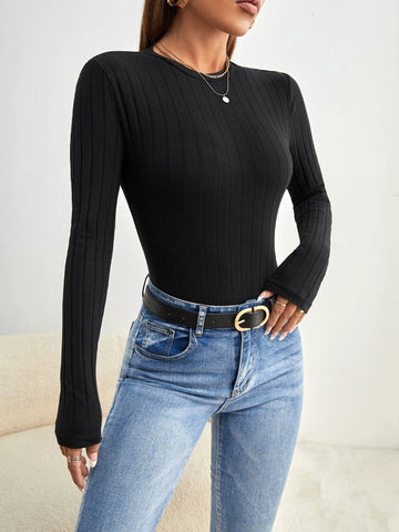 Solid Ribbed Knit Bodysuit