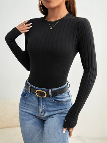 Solid Ribbed Knit Bodysuit