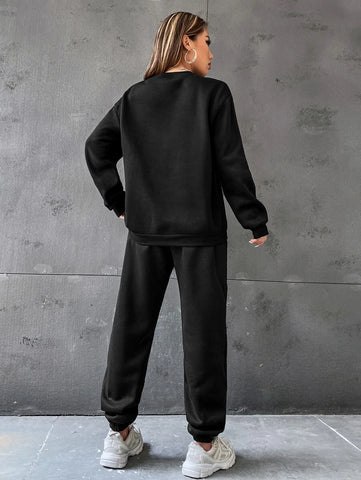 Letter Graphic Drop Shoulder Pullover & Sweatpants