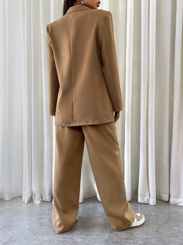 BIZwear Solid Lapel Neck Blazer & Suit Pants