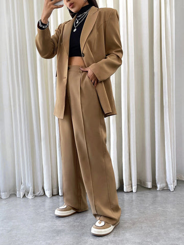 BIZwear Solid Lapel Neck Blazer & Suit Pants