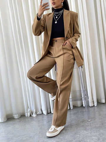 BIZwear Solid Lapel Neck Blazer & Suit Pants