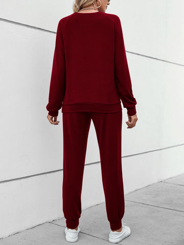 Raglan Sleeve Pullover & Drawstring Waist Sweatpants