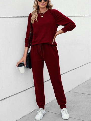 Raglan Sleeve Pullover & Drawstring Waist Sweatpants