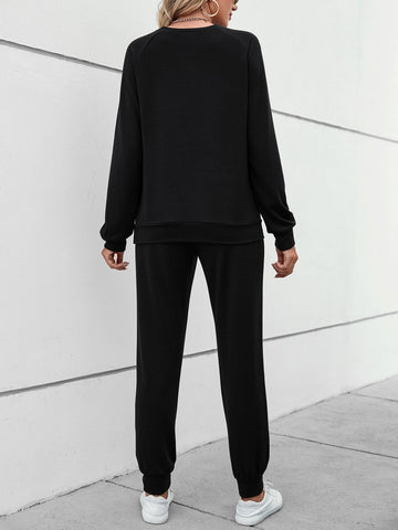 Raglan Sleeve Pullover & Drawstring Waist Sweatpants