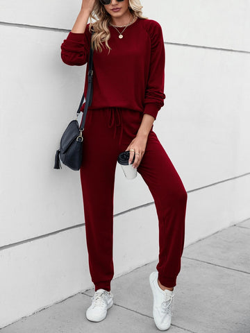 Raglan Sleeve Pullover & Drawstring Waist Sweatpants