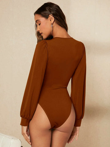 Ruched Lantern Sleeve Bodysuit