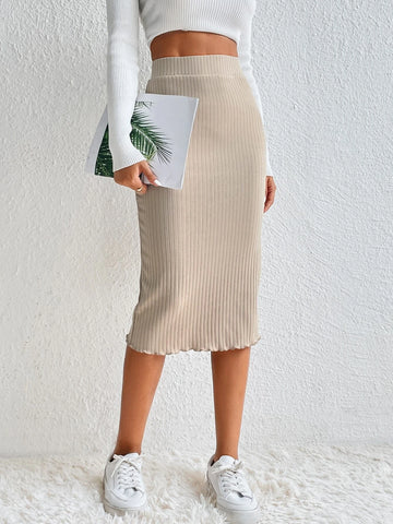 Frenchy Elastic Waist Ribbed Knit Pencil Skirt