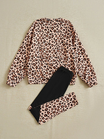 Girls Figure And Leopard Print Pullover & Leggings