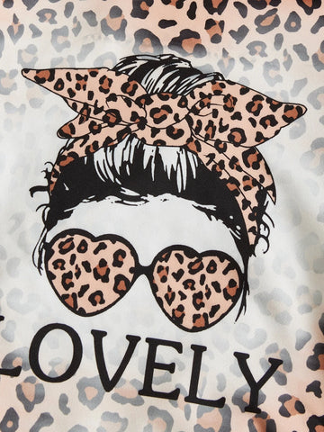 Girls Figure And Leopard Print Pullover & Leggings