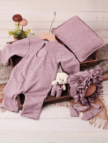Newborn Photography Jumpsuit & 3D Appliques Hat & Pillow Prop