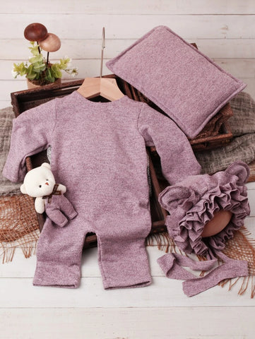 Newborn Photography Jumpsuit & 3D Appliques Hat & Pillow Prop