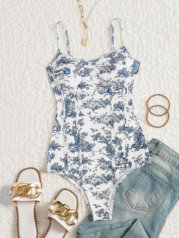 Plant Print Cami Bodysuit