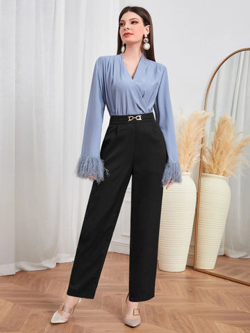 Chain Detail Straight Leg Pants