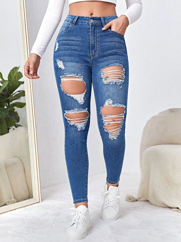 Ripped Cut Out Skinny Jeans