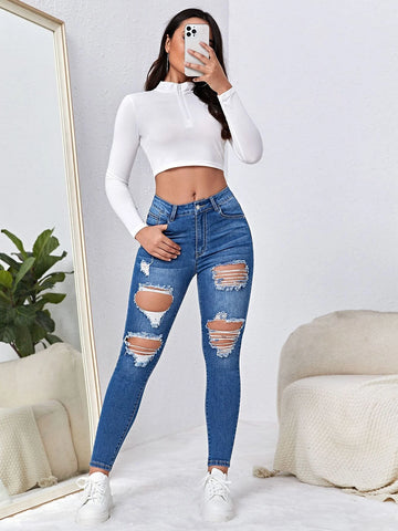 Ripped Cut Out Skinny Jeans