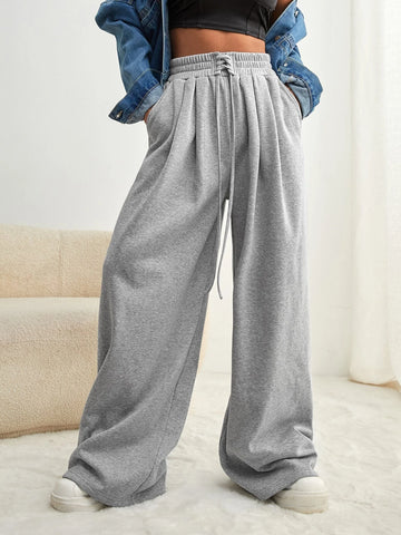 Lace Up Waist Wide Leg Sweatpants
