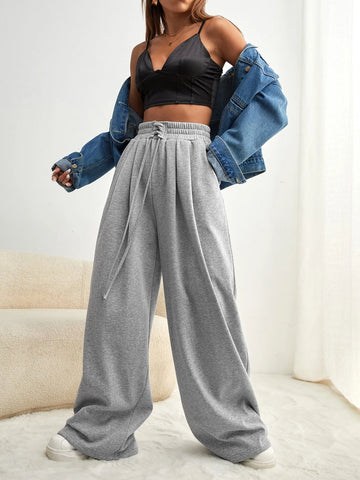 Lace Up Waist Wide Leg Sweatpants
