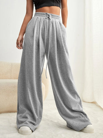 Lace Up Waist Wide Leg Sweatpants