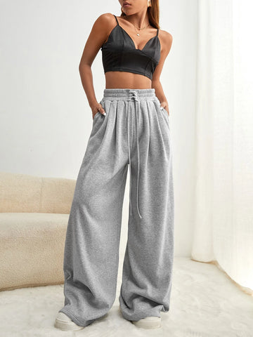 Lace Up Waist Wide Leg Sweatpants