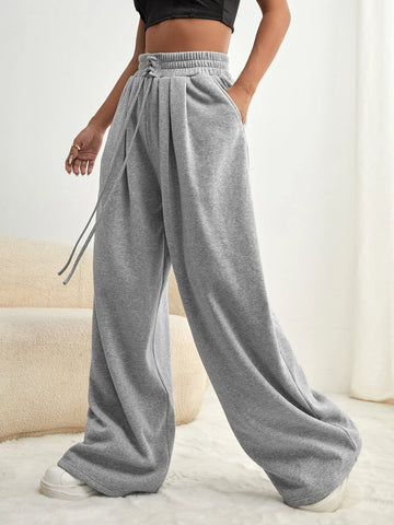 Lace Up Waist Wide Leg Sweatpants