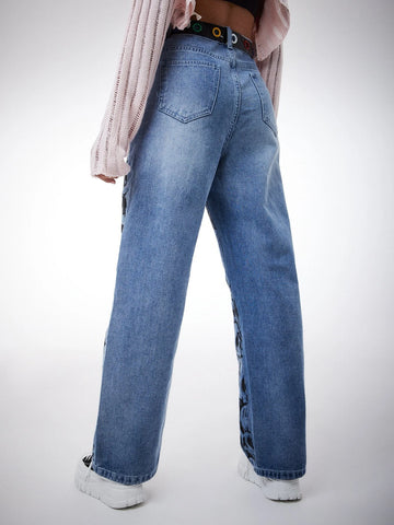 ROMWE Anime Figure Graphic Straight Leg Jeans Without Belt
