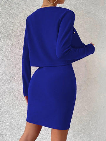 Solid Cami Bodycon Dress & Button Front Jacket