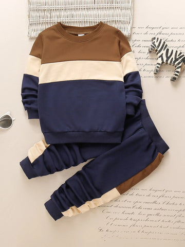 Toddler Boys Color Block Pullover & Contrast Side Seam Sweatpants