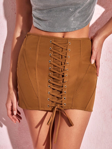 BAE Lace Up Front Bodycon Skirt