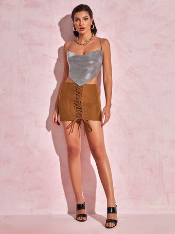 BAE Lace Up Front Bodycon Skirt