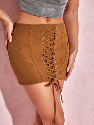 BAE Lace Up Front Bodycon Skirt