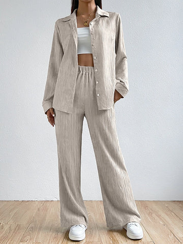 Solid Button Front Shirt & Pants