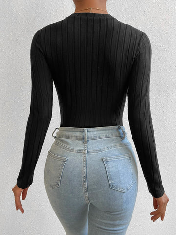 Solid Ribbed Knit Bodysuit