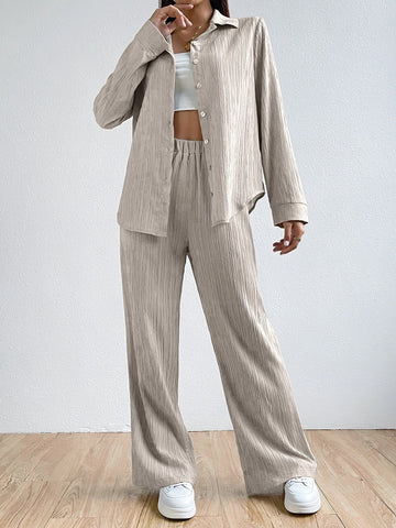 Solid Button Front Shirt & Pants