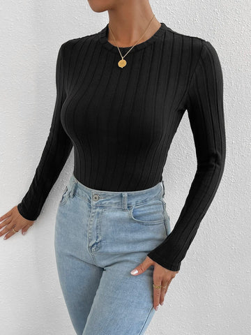 Solid Ribbed Knit Bodysuit
