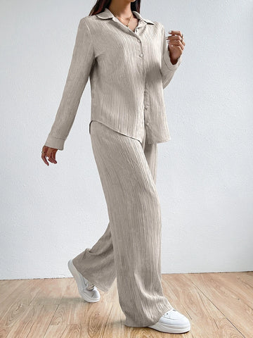 Solid Button Front Shirt & Pants