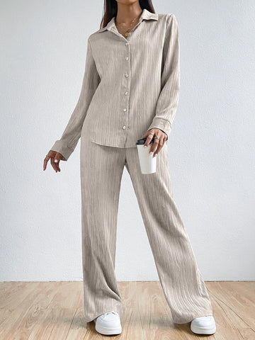 Solid Button Front Shirt & Pants